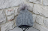 Ribbed Beanie with Removable Pom - GREY