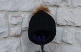 Ribbed Beanie with Removable Pom - BLACK