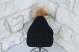 Ribbed Beanie with Removable Pom - BLACK